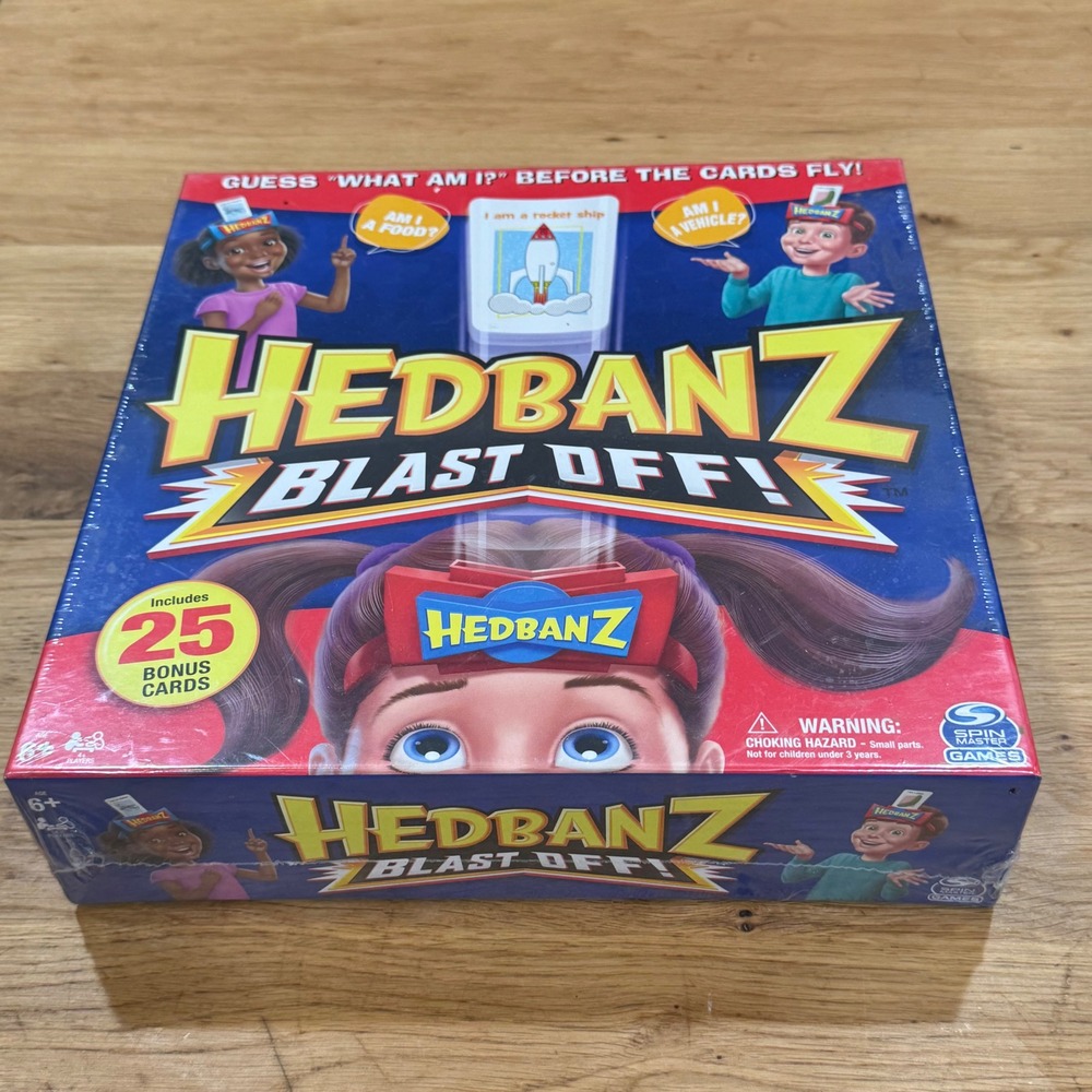 Spin Master Hedbanz Blast Off Family Board Game New Sealed 25 Bonus Cards